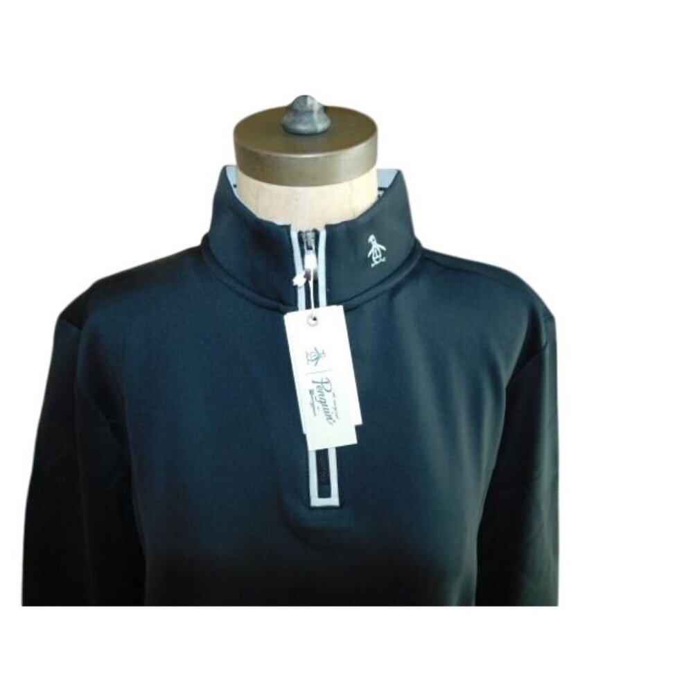 Penguin Size S Small Long Sleeve Partial Zip Black Gray Pullover Golf NWT $99 - Picture 2 of 3